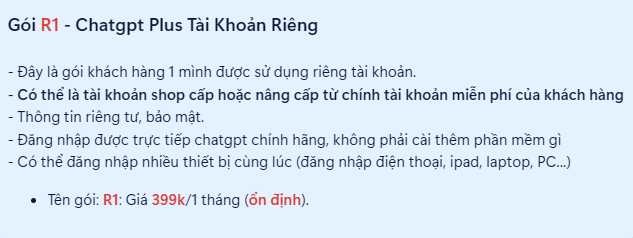 Gói chatgpt plus 4 riêng