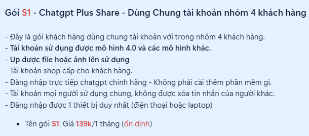 Gói chatgpt plus 4 share 1